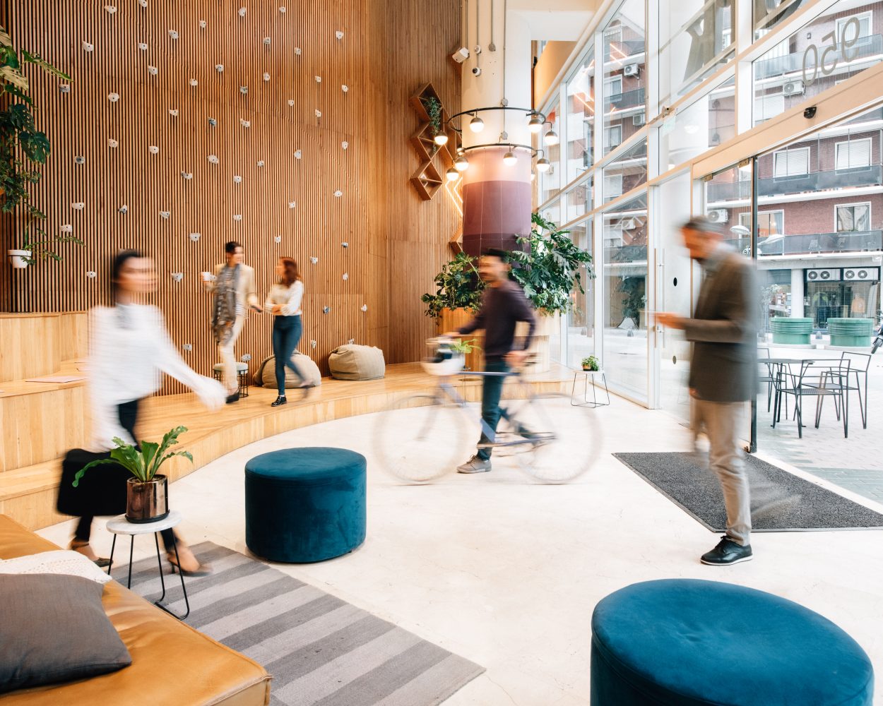 Commuters arriving to office lobby